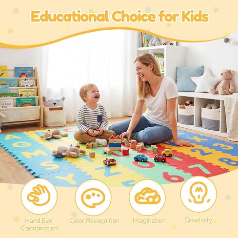 HONEY JOY Foam Floor Tiles for Kids, 12.5" x 12.5" EVA 36-Piece Interlocking Alphabet & Numbers Play Mat, Non-Slip Large Soft Puzzle Carpet Rug, Easy to Clean, for Baby Crawling Exercise, Playroom in Kuwait
