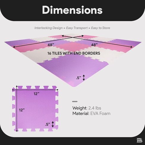 BalanceFrom 16-Pack 12x12 Inches EVA Interlocking Foam Play Tile Mat, Pink/Purple/Beige – 0.4-Inch Thick Non-Slip Puzzle Flooring for 16 Square Feet in Playroom, Nursery, or Playpen at Home in Kuwait
