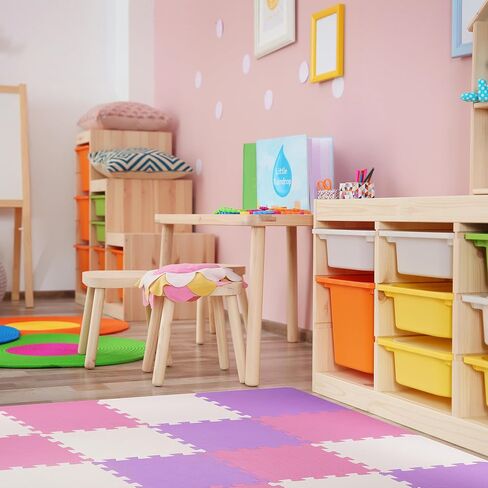 BalanceFrom 16-Pack 12x12 Inches EVA Interlocking Foam Play Tile Mat, Pink/Purple/Beige – 0.4-Inch Thick Non-Slip Puzzle Flooring for 16 Square Feet in Playroom, Nursery, or Playpen at Home in Kuwait