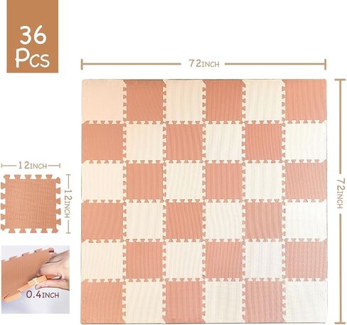 TCBunny Kids Soft EVA Foam Jigsaw Puzzle Play Mat, 36 Interlocking Tiles and Edges Baby Play Mat, for Kids Gym, Nursery, Playroom, Pet Mat, Total Floor Coverage 32 Sq Ft, Pink/Peach in Kuwait