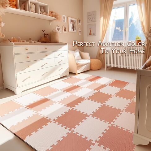 TCBunny Kids Soft EVA Foam Jigsaw Puzzle Play Mat, 36 Interlocking Tiles and Edges Baby Play Mat, for Kids Gym, Nursery, Playroom, Pet Mat, Total Floor Coverage 32 Sq Ft, Pink/Peach in Kuwait