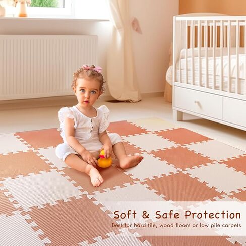 TCBunny Kids Soft EVA Foam Jigsaw Puzzle Play Mat, 36 Interlocking Tiles and Edges Baby Play Mat, for Kids Gym, Nursery, Playroom, Pet Mat, Total Floor Coverage 32 Sq Ft, Pink/Peach in Kuwait