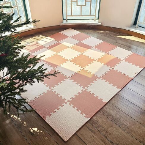 TCBunny Kids Soft EVA Foam Jigsaw Puzzle Play Mat, 36 Interlocking Tiles and Edges Baby Play Mat, for Kids Gym, Nursery, Playroom, Pet Mat, Total Floor Coverage 32 Sq Ft, Pink/Peach in Kuwait