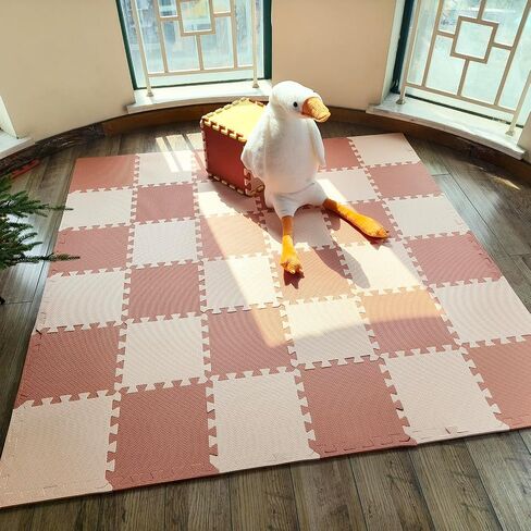 TCBunny Kids Soft EVA Foam Jigsaw Puzzle Play Mat, 36 Interlocking Tiles and Edges Baby Play Mat, for Kids Gym, Nursery, Playroom, Pet Mat, Total Floor Coverage 32 Sq Ft, Pink/Peach in Kuwait