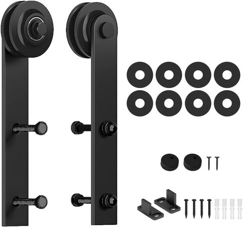 skysen Sliding Barn Door Hardware Roller Set Black (I Shape Hanger Set) in Kuwait