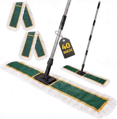 42 Inch Commercial Industrial Mop Dust Mop with 2 Pads, Commercial Mop for Dry and Wet Cleaning, Stainless Steel Handle, Heavy Duty Floor Duster Mop for Warehouse Factory Mall Garage in Kuwait