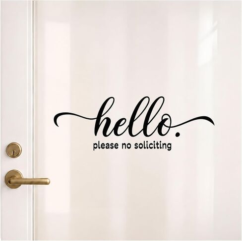 Hello, No Soliciting Front Door Vinyl Decal -3.5X10" Polite Greeting and No Salesmen Sign (White) in Kuwait