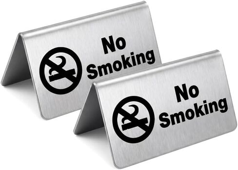 2 Pcs Stainless Steel No Smoking Sign Tent Card Do Not Smoke Table Board Restaurant Hotel Non-Smoking Desk Logo Indicator in Kuwait