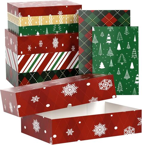 YANGTE 12 Pack Christmas Gift Boxes with Lids - Large 17" (4" Deep) & 14" (2" Deep) Gift Boxes for Present, Wrapping Robe, Shirt, Clothing in Kuwait