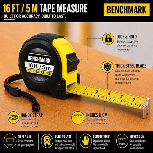 Benchmark - 4 Pack - 16 Foot Tape Measure - HG Series - Retractable, Autowind and Lock in Kuwait
