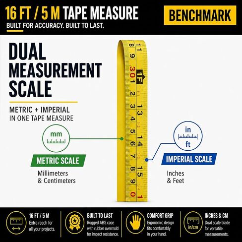 Benchmark - 4 Pack - 16 Foot Tape Measure - HG Series - Retractable, Autowind and Lock in Kuwait