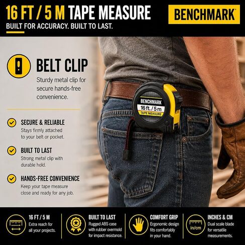 Benchmark - 4 Pack - 16 Foot Tape Measure - HG Series - Retractable, Autowind and Lock in Kuwait