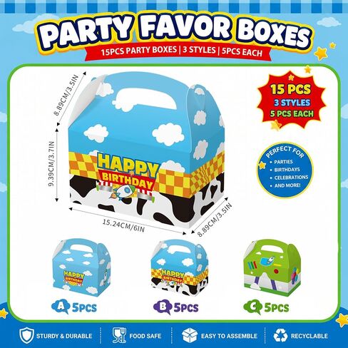 15 Pack Cartoon Story Party Boxes Cookie Treat Boxes with Handle Blue Sky White Cloud Cow Pattern Gift Box for Cartoon Story Birthday Party Supplies in Kuwait