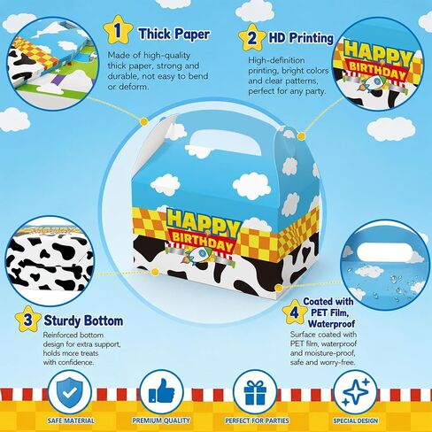 15 Pack Cartoon Story Party Boxes Cookie Treat Boxes with Handle Blue Sky White Cloud Cow Pattern Gift Box for Cartoon Story Birthday Party Supplies in Kuwait