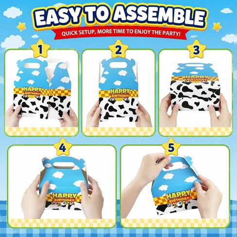 15 Pack Cartoon Story Party Boxes Cookie Treat Boxes with Handle Blue Sky White Cloud Cow Pattern Gift Box for Cartoon Story Birthday Party Supplies in Kuwait