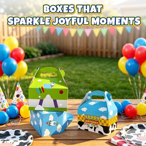 15 Pack Cartoon Story Party Boxes Cookie Treat Boxes with Handle Blue Sky White Cloud Cow Pattern Gift Box for Cartoon Story Birthday Party Supplies in Kuwait