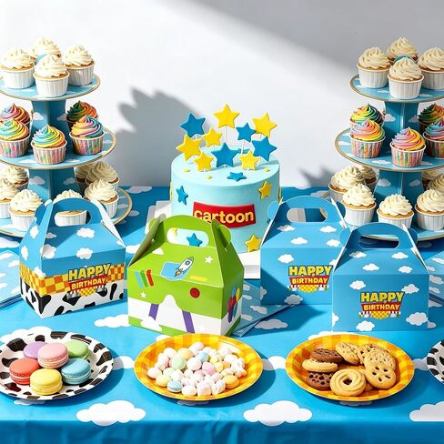 15 Pack Cartoon Story Party Boxes Cookie Treat Boxes with Handle Blue Sky White Cloud Cow Pattern Gift Box for Cartoon Story Birthday Party Supplies in Kuwait