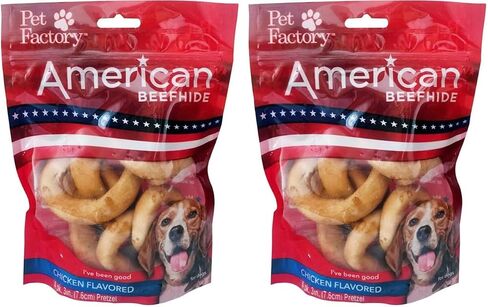 Pet Factory American Beefhide 3-3.5" Pretzels Dog Chew Treats - Chicken Flavor, 4 Count/1 Pack in Kuwait