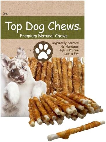 Top Dog Chews - All Natural Chicken Wrapped Rawhide Dog Twists (50 Pack), Natural Chew Sticks for Healthy Teeth and Happy Dogs, Delicious Dog Treats for Canine Dental Care in Kuwait
