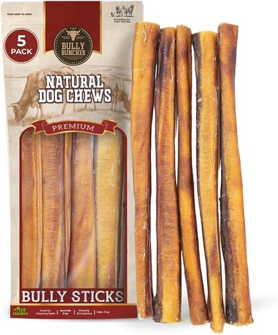 Bully Bunches Premium (6" Thick - 5 Pack) Odour-Free Bully Sticks for Small & Medium Dogs - Consistently Sized, Long Lasting Chews for Oral Care - All Natural & Single Ingredient, 100% Beef Dog Treat in Kuwait
