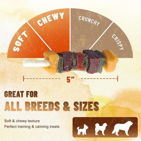 Dog Treats 5 Flavors Meat Rawhide Kabobs Long Lasting 10.6 oz in Kuwait