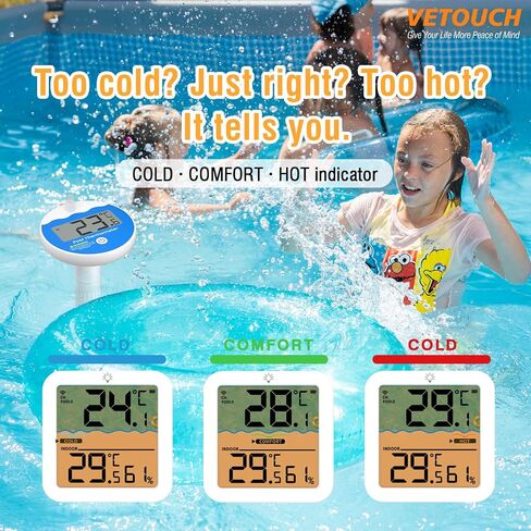 Wireless Pool Thermometer Floating Easy Read IPX8 Waterproof, AA Battery Powered Shatter Resistant Large Display for Swimming Pools Hot Tubs Tank Temperature Humidity Monitor with Backlight in Saudi Arabia