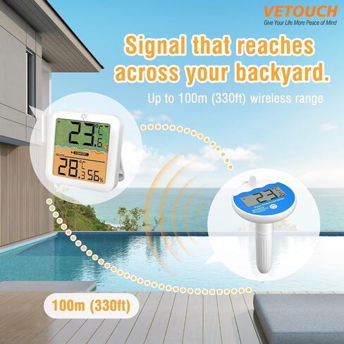 Wireless Pool Thermometer Floating Easy Read IPX8 Waterproof, AA Battery Powered Shatter Resistant Large Display for Swimming Pools Hot Tubs Tank Temperature Humidity Monitor with Backlight in Saudi Arabia