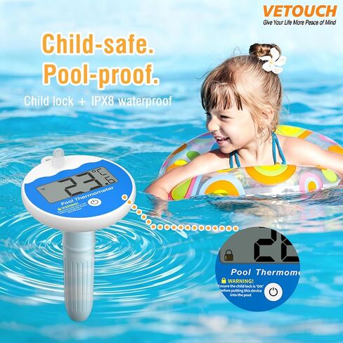 Wireless Pool Thermometer Floating Easy Read IPX8 Waterproof, AA Battery Powered Shatter Resistant Large Display for Swimming Pools Hot Tubs Tank Temperature Humidity Monitor with Backlight in Saudi Arabia
