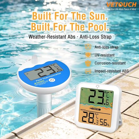 Wireless Pool Thermometer Floating Easy Read IPX8 Waterproof, AA Battery Powered Shatter Resistant Large Display for Swimming Pools Hot Tubs Tank Temperature Humidity Monitor with Backlight in Saudi Arabia