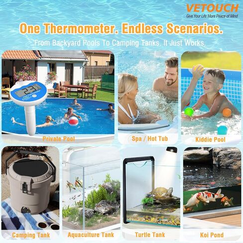 Wireless Pool Thermometer Floating Easy Read IPX8 Waterproof, AA Battery Powered Shatter Resistant Large Display for Swimming Pools Hot Tubs Tank Temperature Humidity Monitor with Backlight in Saudi Arabia