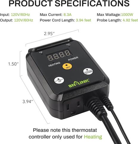 BN-LINK Digital Heating and Cooling Thermostat Controller for Reptiles, Attic Fan in Kuwait