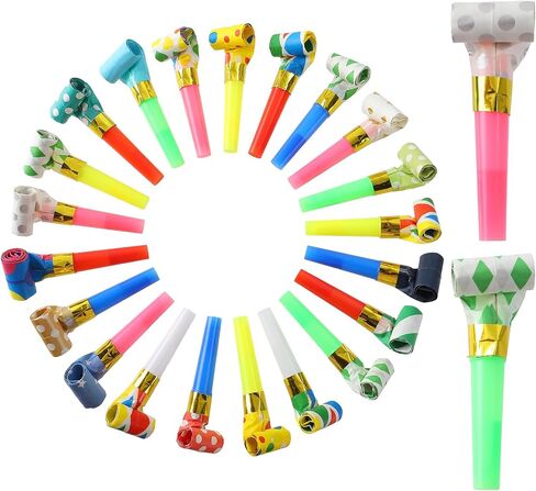 Party Blowers, 25 PCS Party Blowouts for Kids Adults, Party Noise Makers Horns, Colorful Birthday Blowers Noisemakers Blow Horns Party Whistles for Birthday Christmas New Years Events Party Favors in Kuwait