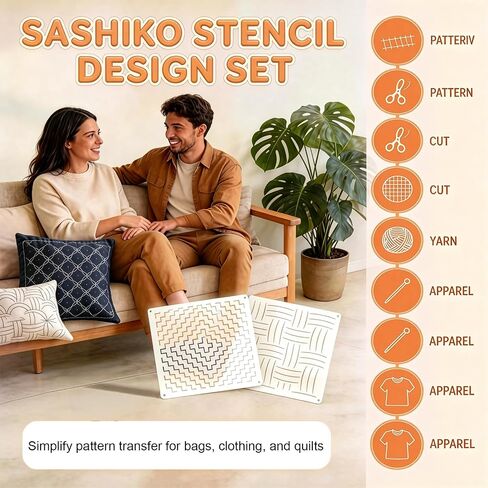 32 Pcs Sashiko Stencil Kit, 5.1 x 5.1 Inch Plastic Geometric Pattern Templates for Sewing Hand Quilting and Embroidery Crafts in Kuwait