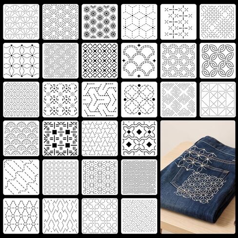 30 Pcs Sashiko Stencil Reusable Kit, Sashiko Template Embroidery Stencils in Kuwait