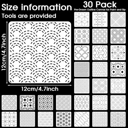 30 Pcs Sashiko Stencil Reusable Kit, Sashiko Template Embroidery Stencils in Kuwait