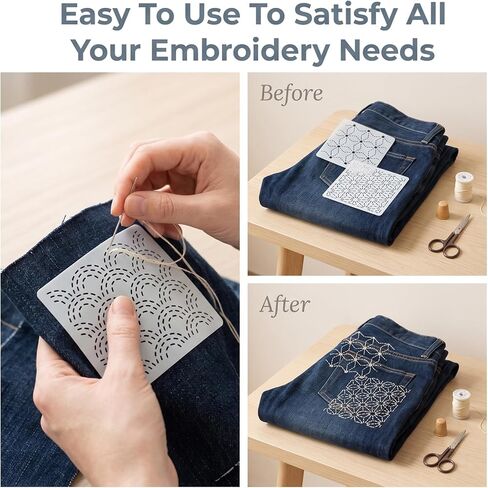 30 Pcs Sashiko Stencil Reusable Kit, Sashiko Template Embroidery Stencils in Kuwait