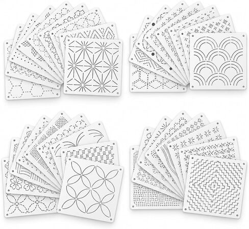 32 Pcs Sashiko Stencil Kit, 5.1 Inch Reusable PET Sashiko Templates in Kuwait