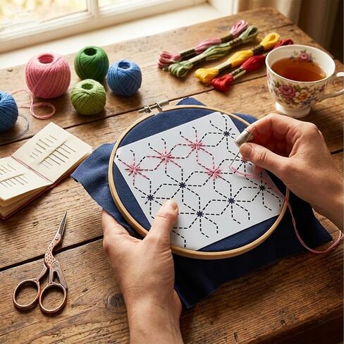 32 Pcs Sashiko Stencil Kit, 5.1 Inch Reusable PET Sashiko Templates in Kuwait