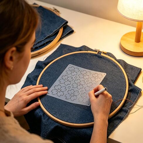 32 Pcs Sashiko Stencil Kit, 5.1 Inch Reusable PET Sashiko Templates in Kuwait