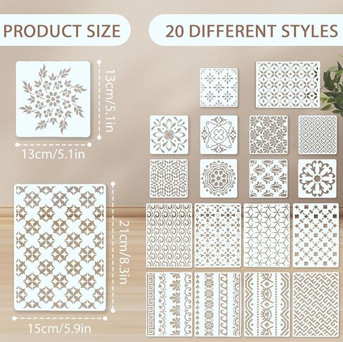 20pcs Plastic Stencil, 2 Sizes & 20 Styles Drawing Line Hand Quilting Stencils Washable Embroidery Pattern Stabilizers Reusable Template for Sewing Embroidery Supplies in Kuwait