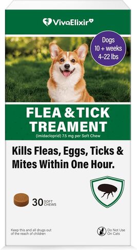 Flea and Tick Prevention for Dogs, Flea and Tick Chews for Dogs, Imidacloprid 7.5 mg Soft Chews for Small Dogs 4–22 lbs, Fast-Acting Flea Treatment, Helps Kill Fleas, Flea Eggs,Ticks & Mites, 30 Count in Saudi Arabia