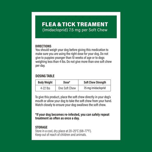 Flea and Tick Prevention for Dogs, Flea and Tick Chews for Dogs, Imidacloprid 7.5 mg Soft Chews for Small Dogs 4–22 lbs, Fast-Acting Flea Treatment, Helps Kill Fleas, Flea Eggs,Ticks & Mites, 30 Count in Saudi Arabia