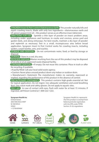Diatomaceous Earth Food Grade Powder with Peppermint - Crawling Insect Killer for Bed Bugs, Roaches, Ants, Fleas - Indoor & Outdoor Pest Control | Family & Pet Safe | 1 lb in Kuwait