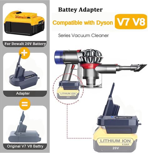 محول بطارية V7 V8 لبطارية ليثيوم ديوالت 20 فولت تم تحويلها لاستبدال بطارية دايسون V7 V8 SV10 SV11 سلسلة انيمال ابسولوت موتور هيد برو فلافي هيبا مكنسة كهربائية لاسلكية in Kuwait