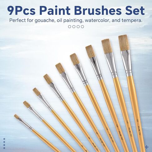 Flat Paint Brush Set 9pcs for Acrylic Watercolor Gouache Oil and Body Paint in Kuwait