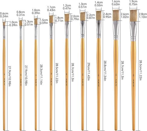 Flat Paint Brush Set 9pcs for Acrylic Watercolor Gouache Oil and Body Paint in Kuwait