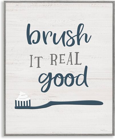 Stupell Industries Brush It Real Good Phrase Dental Hygiene Humor, Designed by Natalie Carpentieri Black Framed Wall Art, 11 x 14, Blue in Kuwait