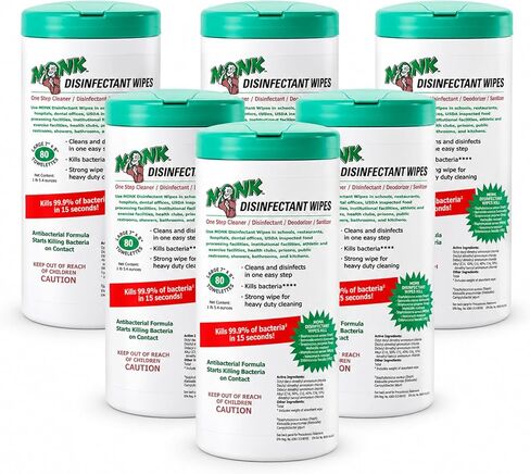 Monk Wipes - 45072 Monk Mechanics Heavy Duty Wipes, Large Shop and Mechanic Wipes, Multi-Purpose Surface and Hand Cleaning, 6 Canisters of 72 Count, Perfect for Removing or Cleaning Paint, Oil, Grease, Grime and more in Kuwait