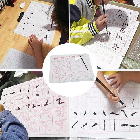 8 Pcs No Ink Chinese Calligraphy Practice Set Rewritable Water Writing Cloth Fabric with Brush Rack and Water Dish Calligraphy Set for Beginner in Saudi Arabia