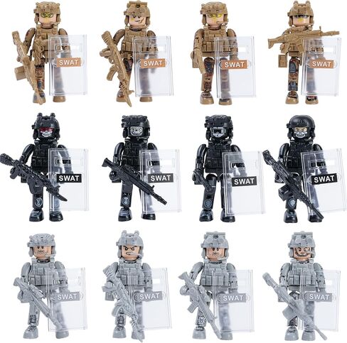 12PCS Military SWAT Building Blocks Minifigures Set, Special Forces Soldier Figures with Weapons & Armor, Army Combat Team Toys for Kids, Gift for Boys in Kuwait